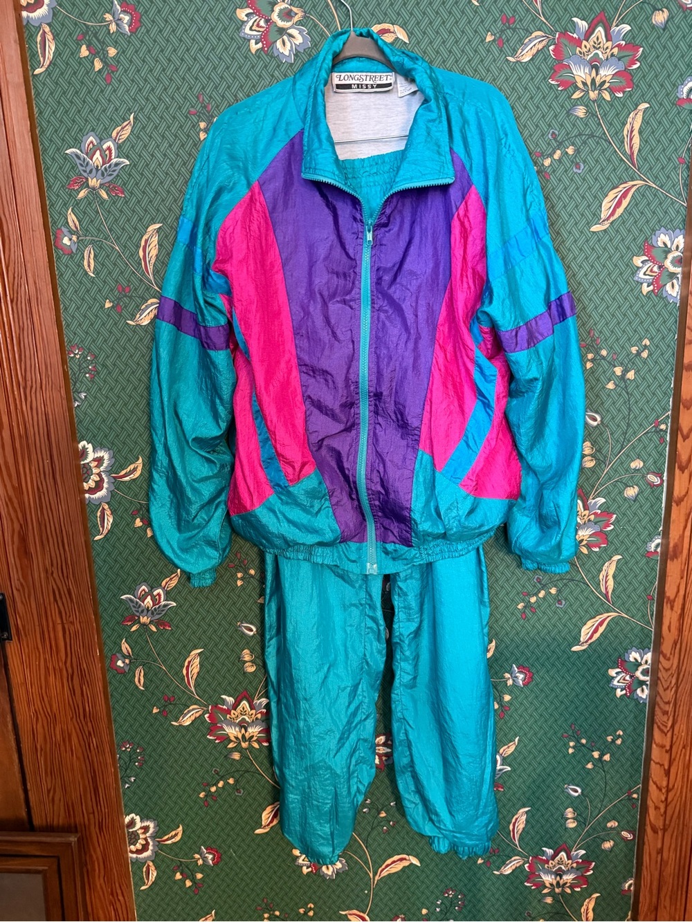 Vintage 90s Colorblock Windbreaker Tracksuit - Teal, Purple, Pink
